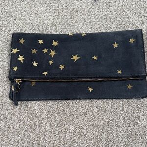 Clare V Black Clutch with Gold Star Details